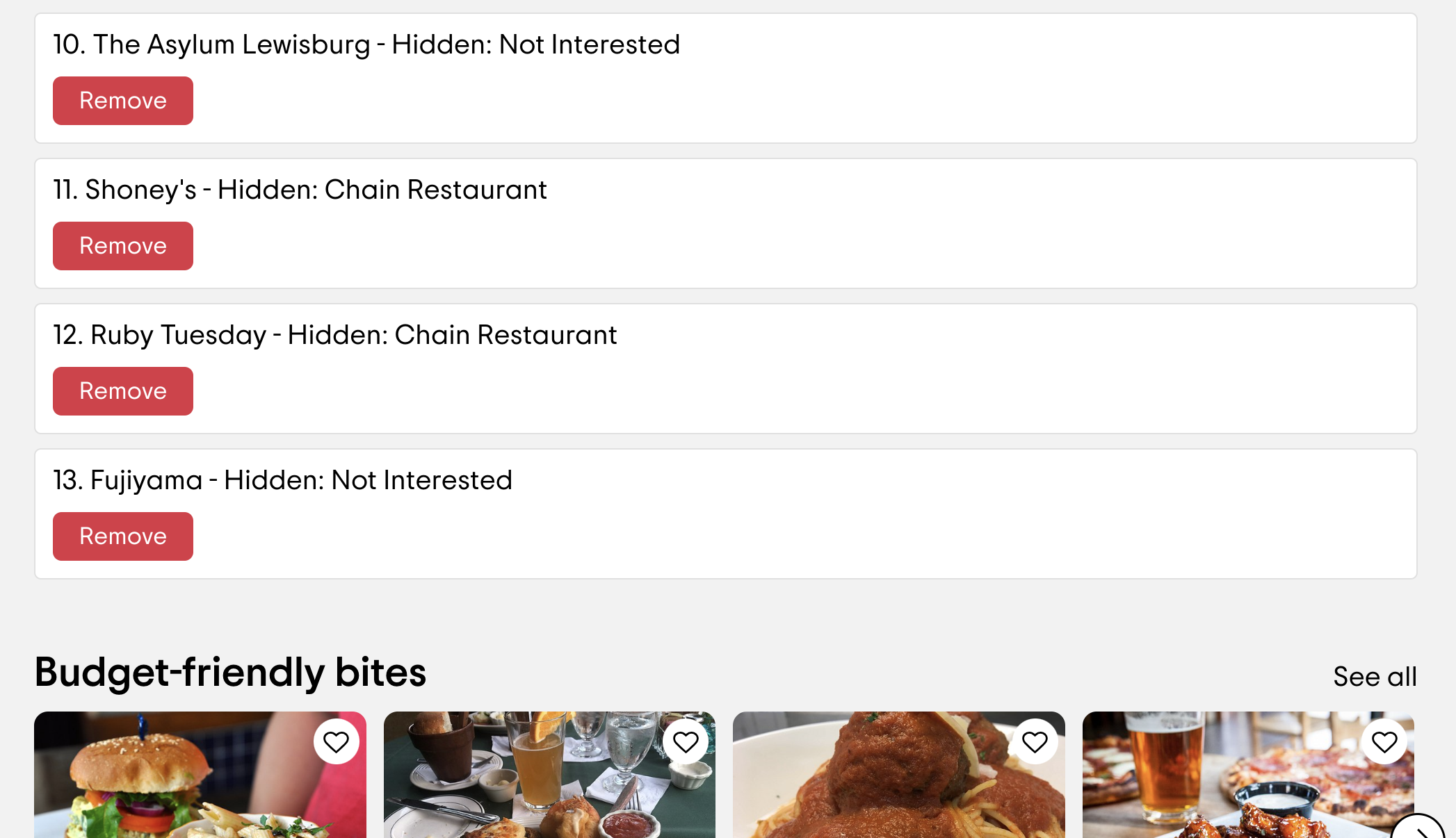 Auto-hide chain restaurants